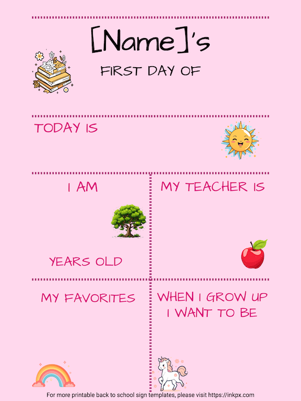 Editable Pink Background First Day of School Sign Template