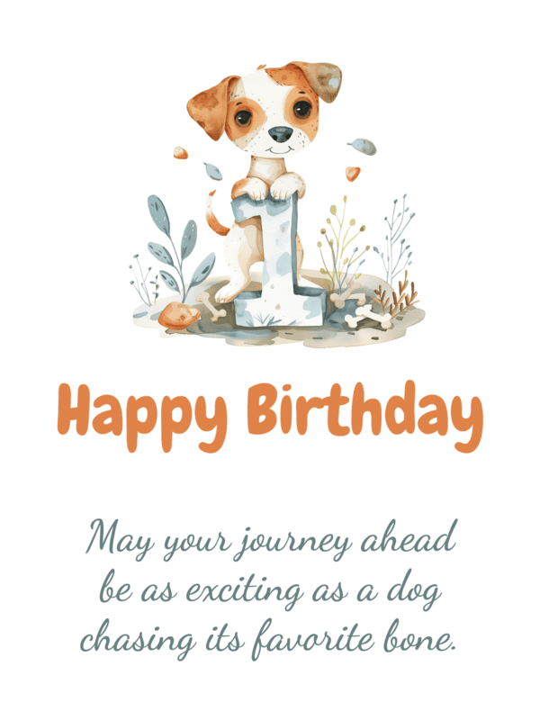 Editable First Birthday Card with Dog and Bones