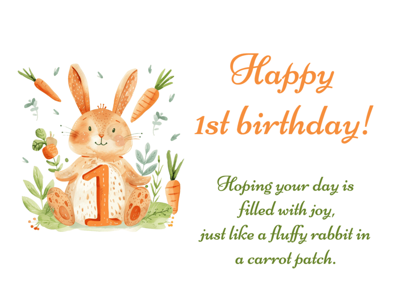 Editable 1st Birthday Card with Rabbit and Carrot
