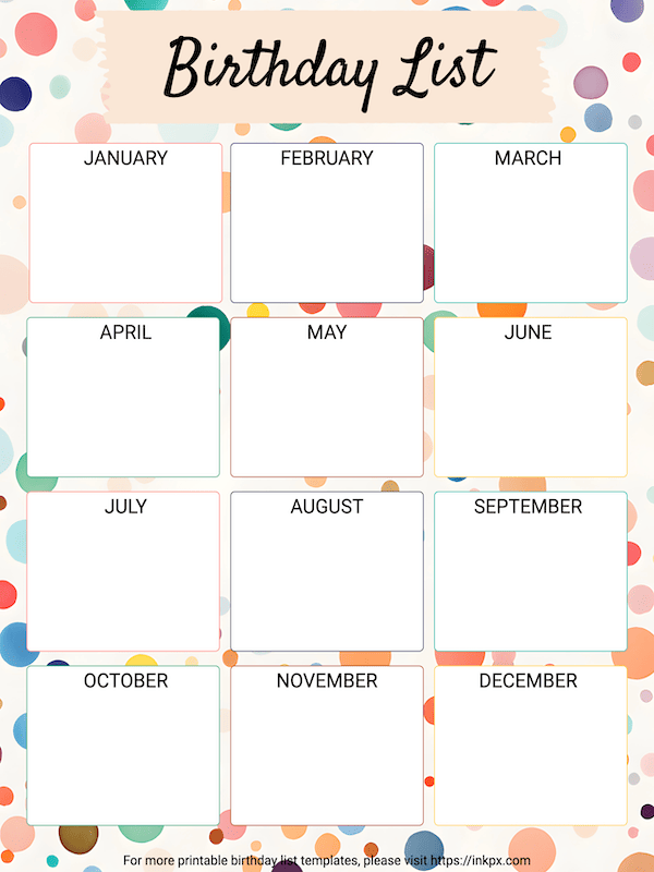 Free Printable Birthday List Templates Track And Calendar Your Free Printable Birthday List Templates Track And Calendar Your