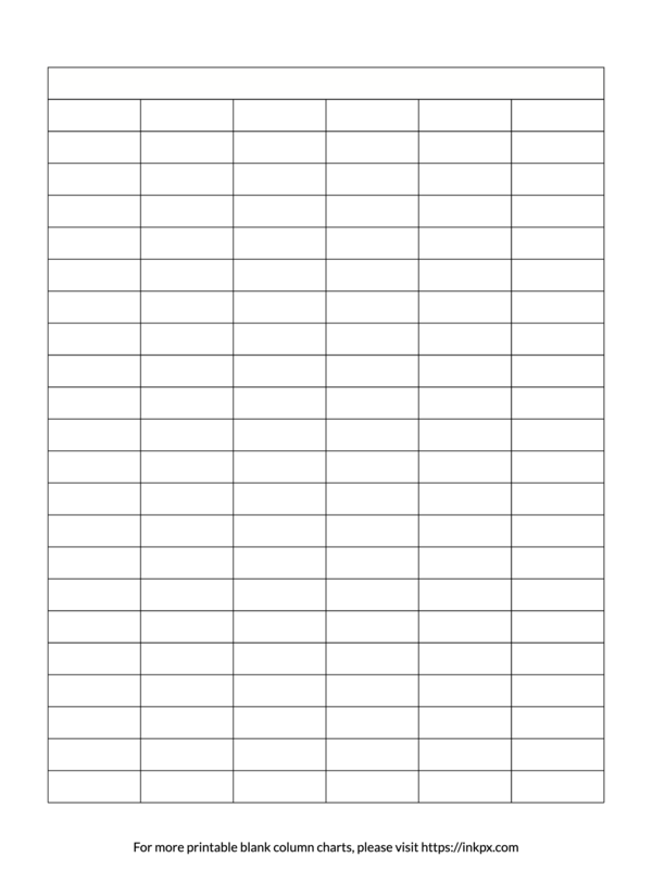 Printable Merged Header Blank 6-Column Char Template