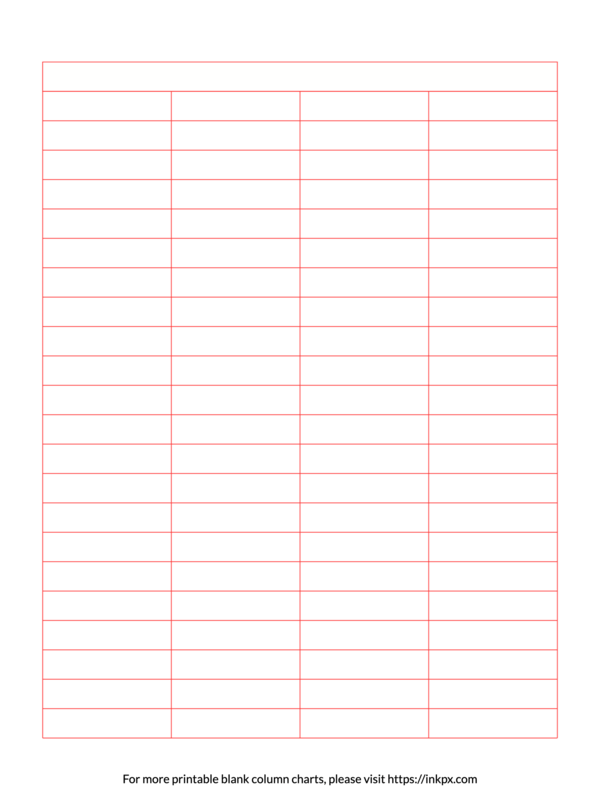 Printable Colored Merged Header Blank 4-Column Char Template