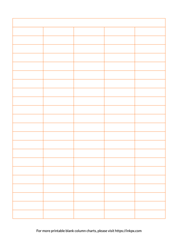 Printable Colored Merged Header Blank 5-Column Char Template