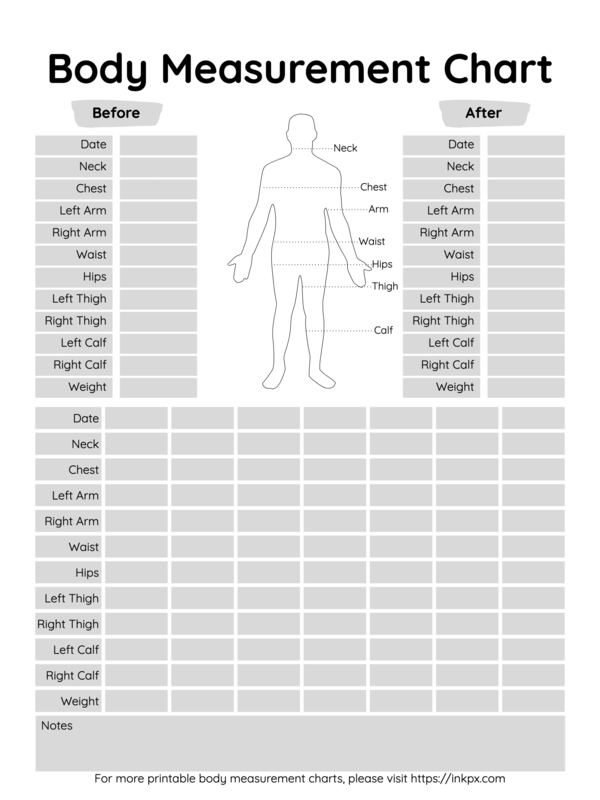 Printable Guided Tile Style Body Measurement Chart For Male · InkPx