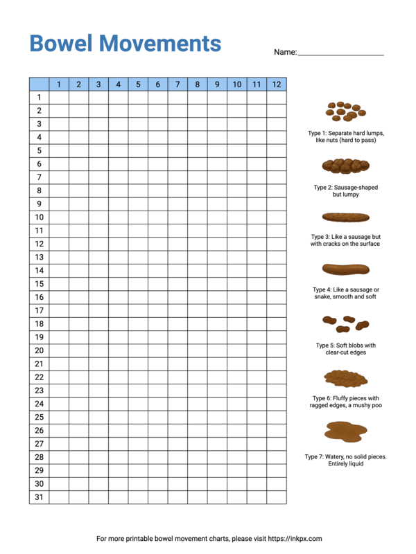 Free Printable Colored Whole Year Bowel Movement Tracker