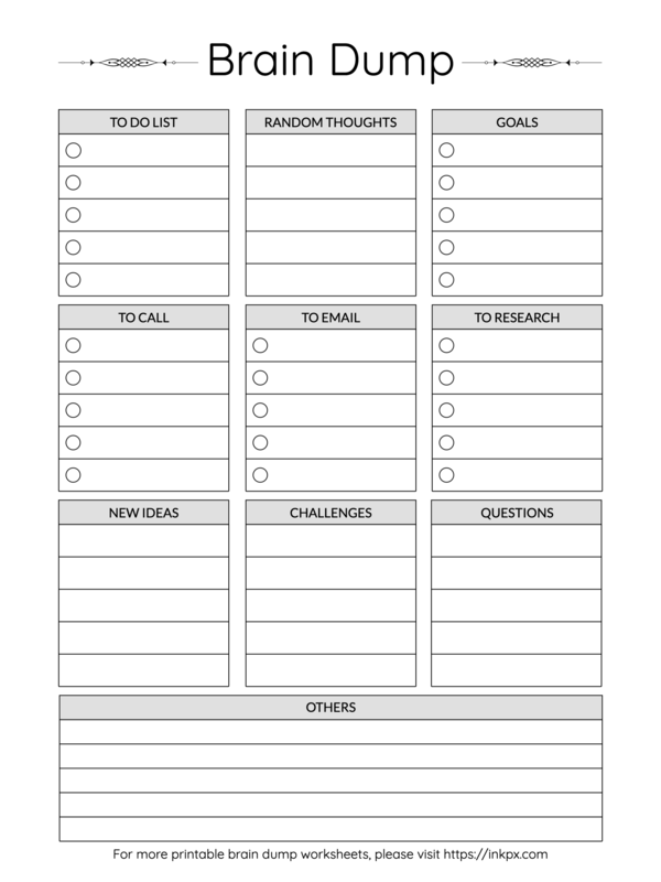 Printable Simple Table Style Brain Dump Worksheet Template