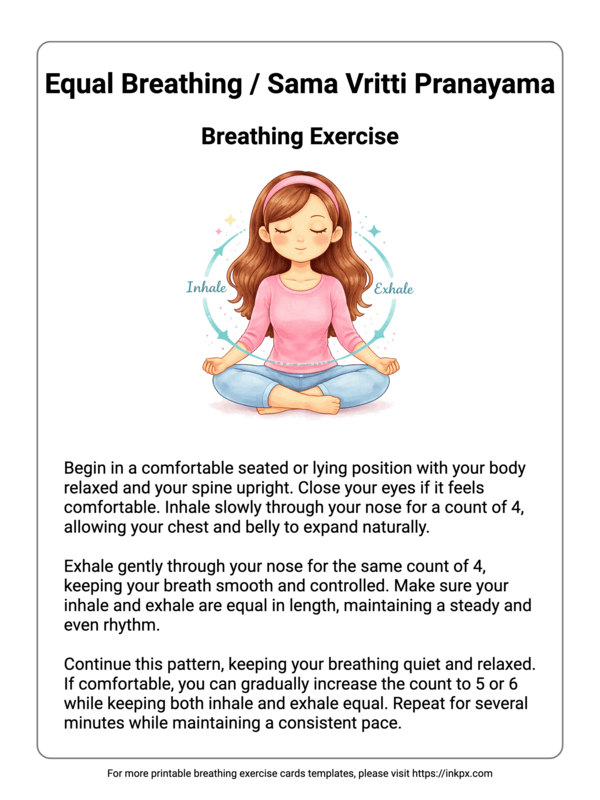 Free Printable Equal Breathing (Sama Vritti Pranayama) Exercise