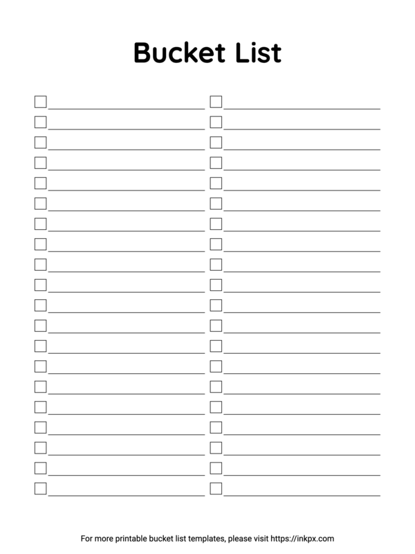Free Printable Blank List Style Bucket List Template