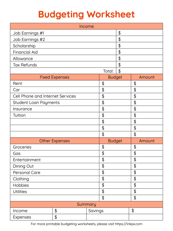 Free Printable Budgeting Worksheets In PDF PNG And JPG Formats InkPx Free Printable Budgeting Worksheets In PDF PNG And JPG Formats InkPx