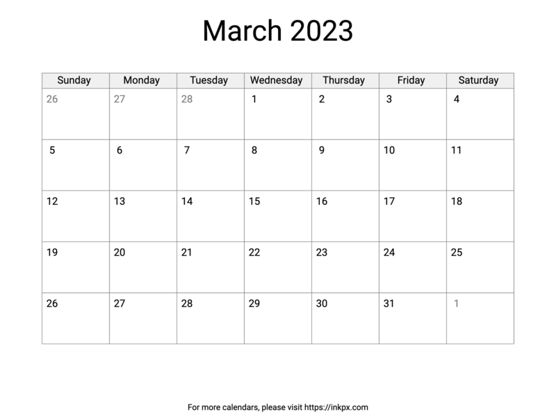 Printable March 2023 Calendar with US Holidays