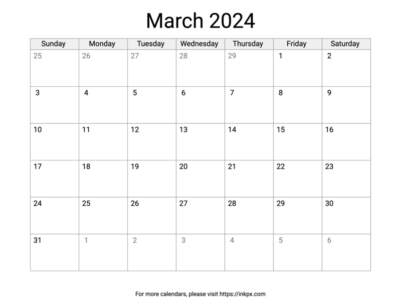 Printable March 2024 Calendar with US Holidays · InkPx