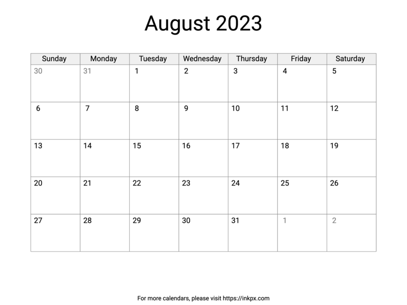 Printable August 2023 Calendar with US Holidays