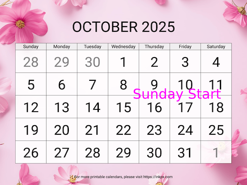 Free Printable Large Cosmos October 2025 Calendar (Sunday Start)