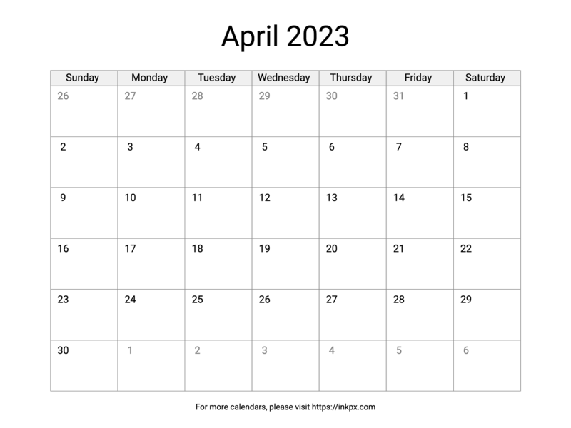 Printable April 2023 Calendar With US Holidays · InkPx