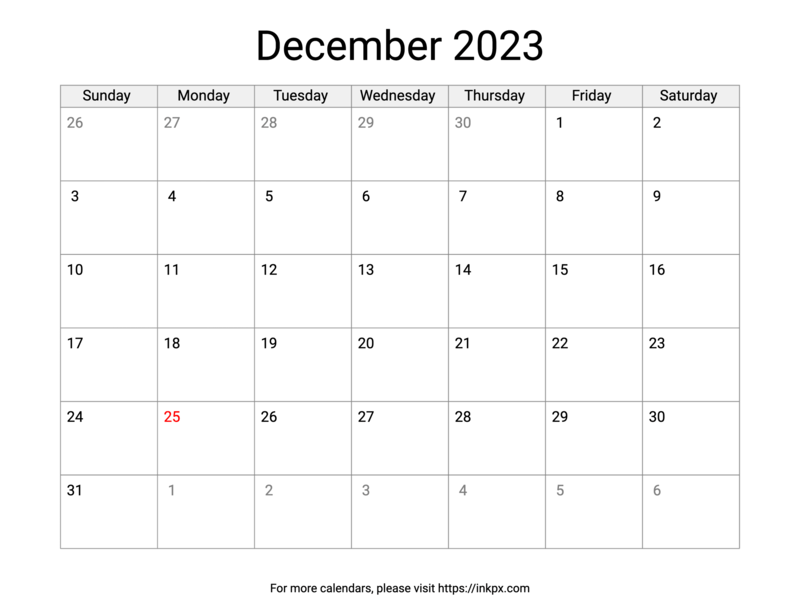 Printable December 2023 Calendar with US Holidays