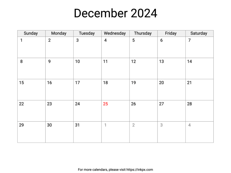Printable December 2024 Calendar with US Holidays