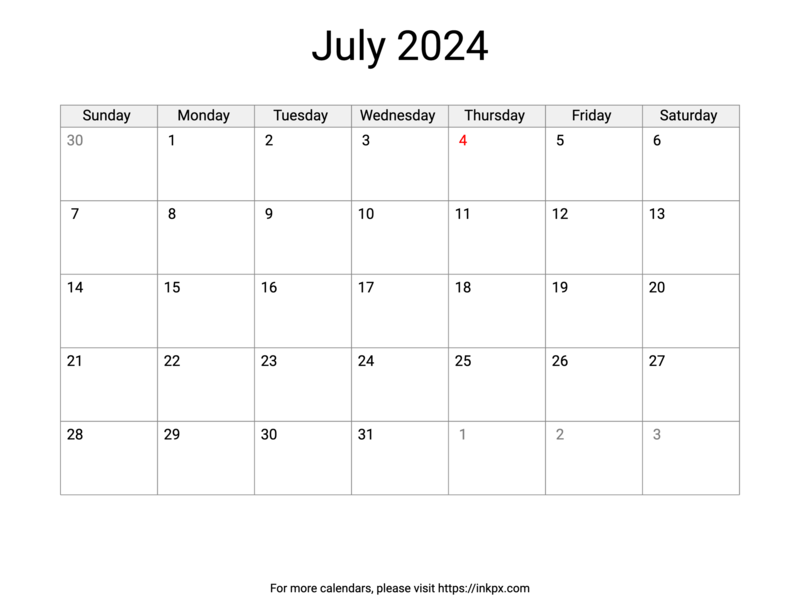 Printable July 2024 Calendar with US Holidays