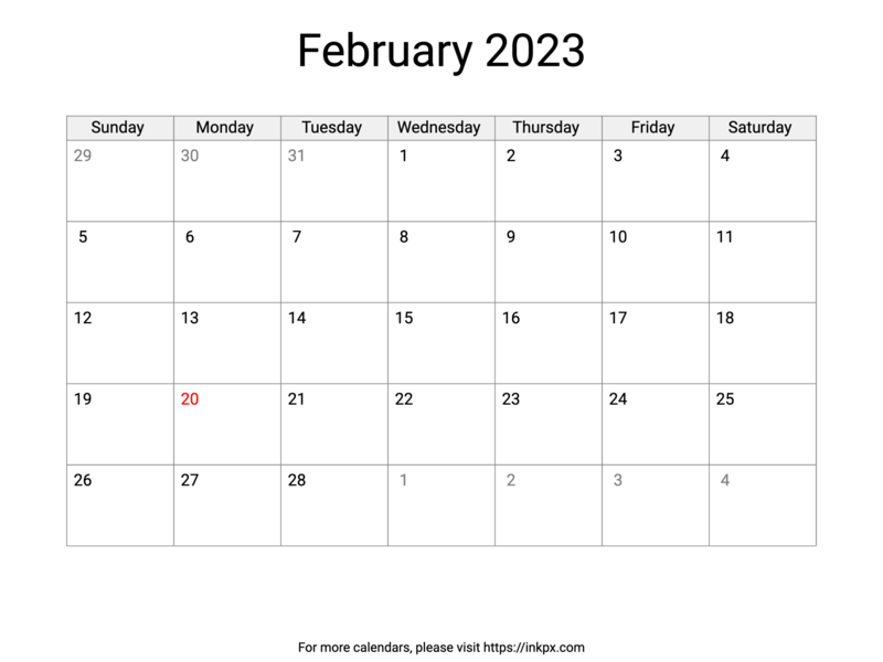 Free Printable February 2023 Calendar with US Holidays