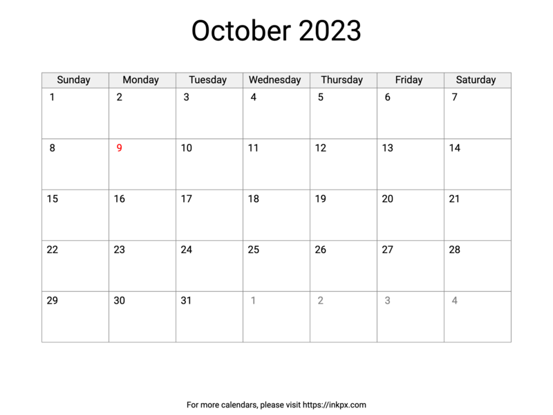Printable October 2023 Calendar with US Holidays
