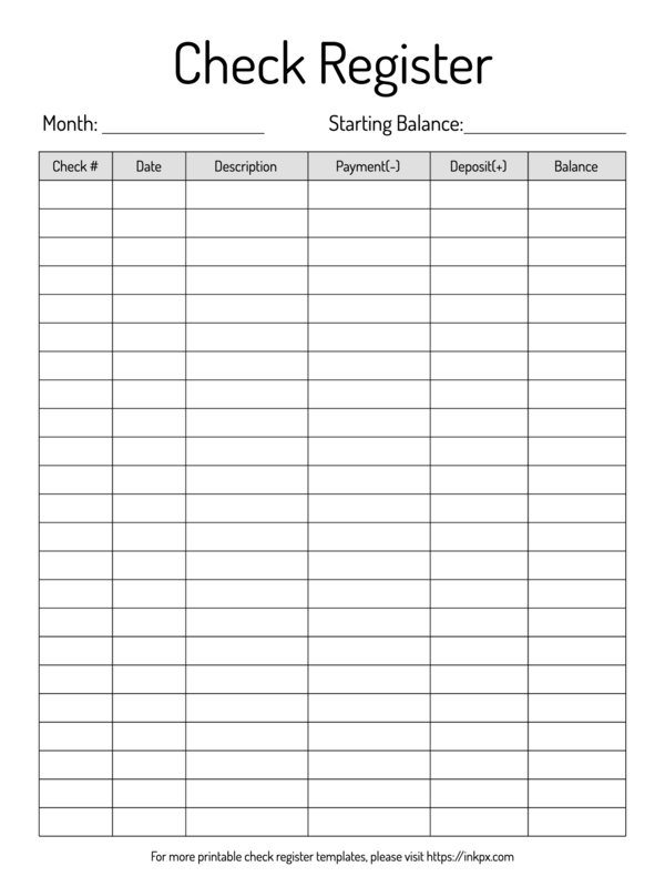 Free Printable Simple Table Style Check Register