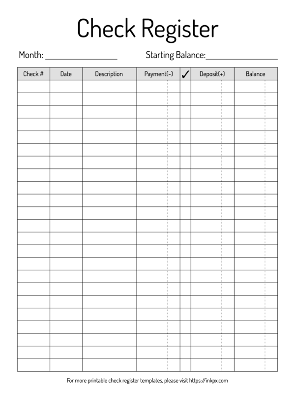 Free Printable Formatted Table Style Check Register