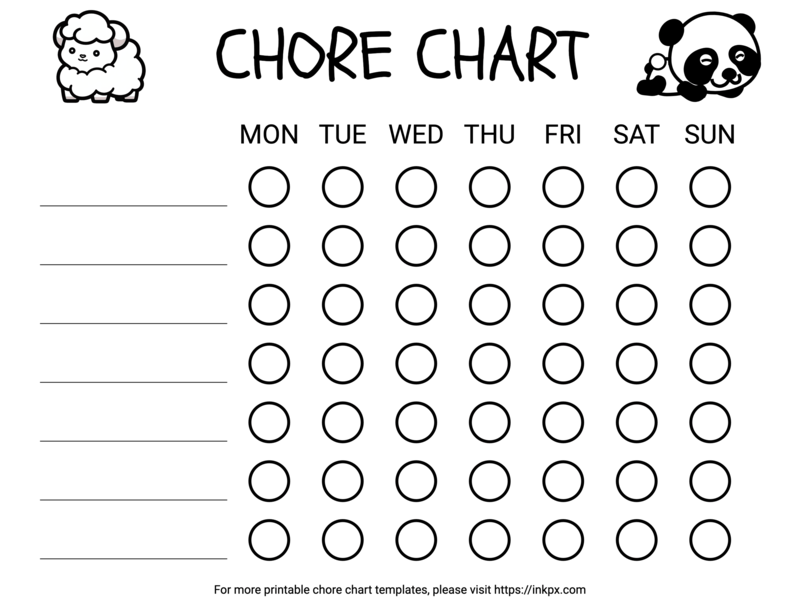 Free Printable Simple Black and White Chore Chart For Kindergartners