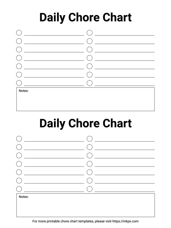 Free Printable Blank Two Days Chore Chart Template · InkPx