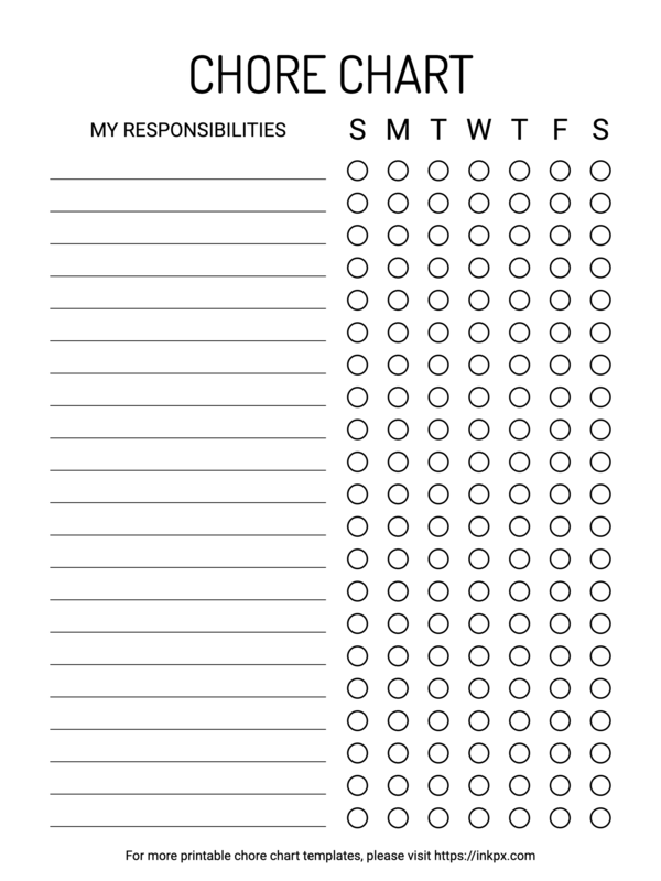 Free Printable Blank Weekly Black and White Chore Chart