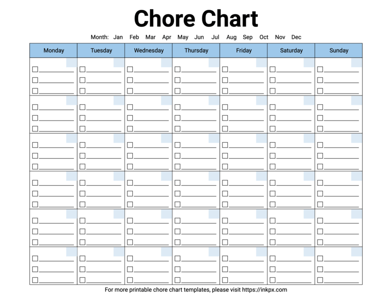 Free Printable Blue Monday Start Monthly Chore Chart