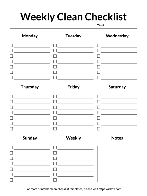 Printable Blank Simple Weekly Clean Checklist Template