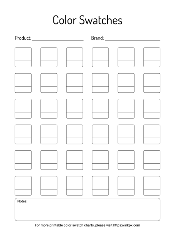 Free Printable 36 (6x6) Round Rects Color Swatch Chart
