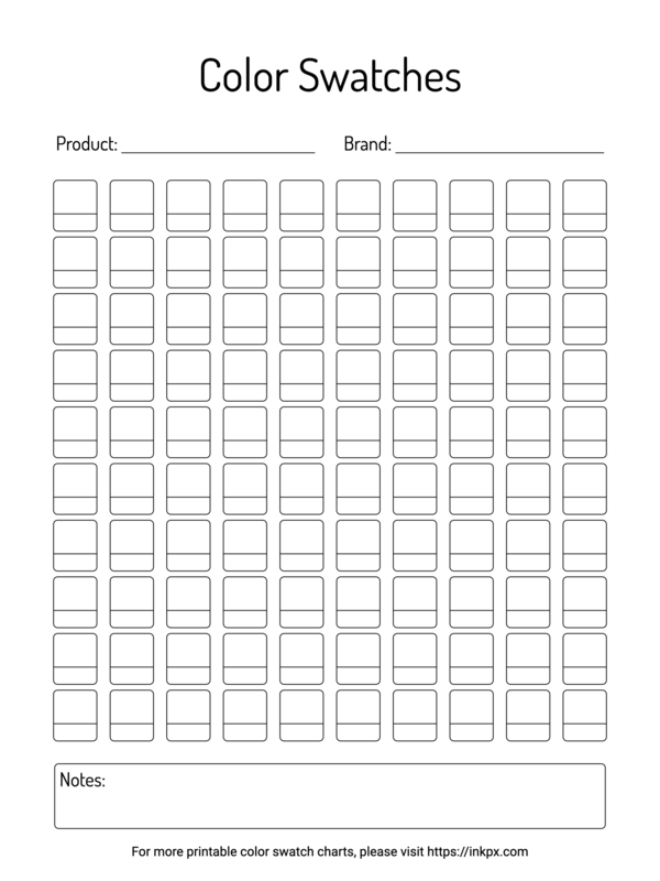 Printable 100 Round Rects Color Swatch Chart