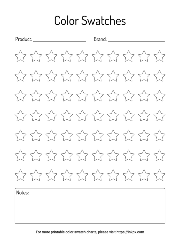 Free Printable 70 Stars Color Swatch Chart