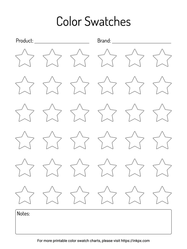 Free Printable 36 Stars Color Swatch Chart