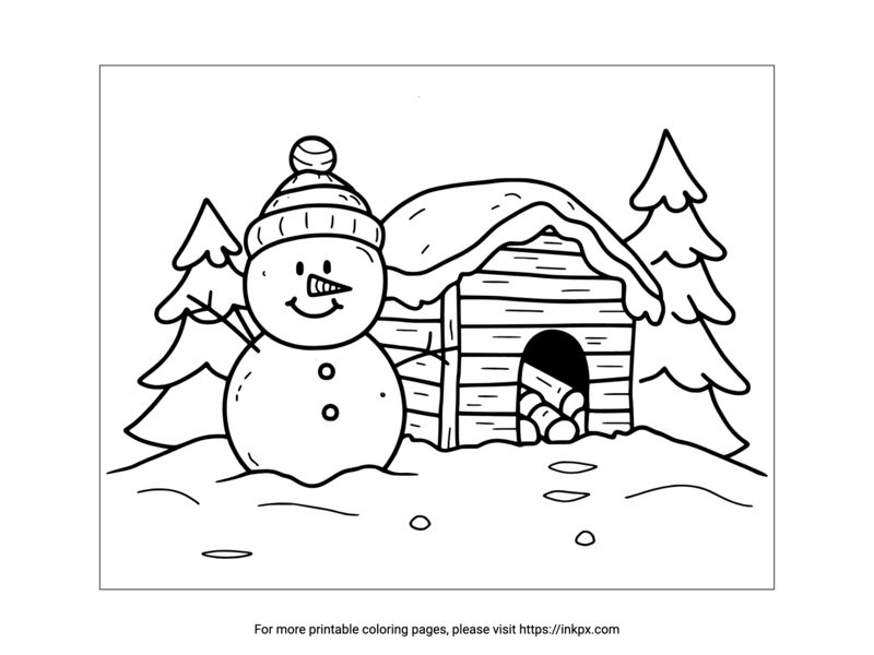 Printable Snow Fort and Snowman Coloring Page