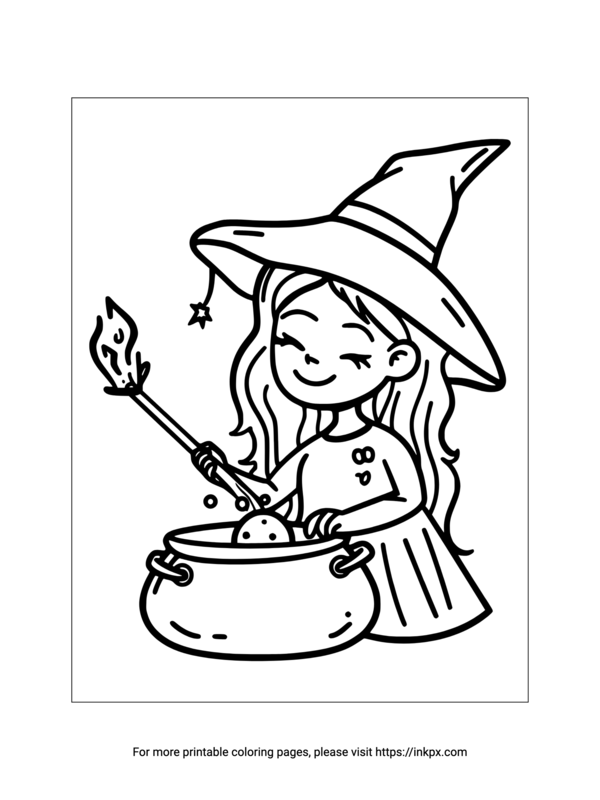 Free Printable Witch & Cauldron Coloring Page