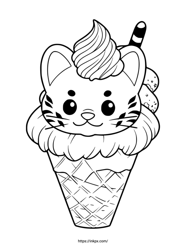 Free Printable Cute Tiger Ice Cream Coloring Page · InkPx