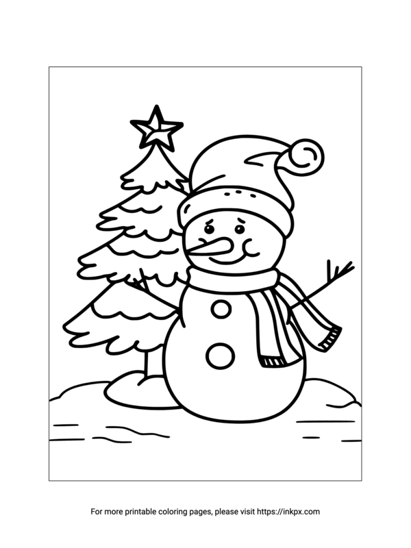 Printable Snowman & Christmas Tree Coloring Sheet