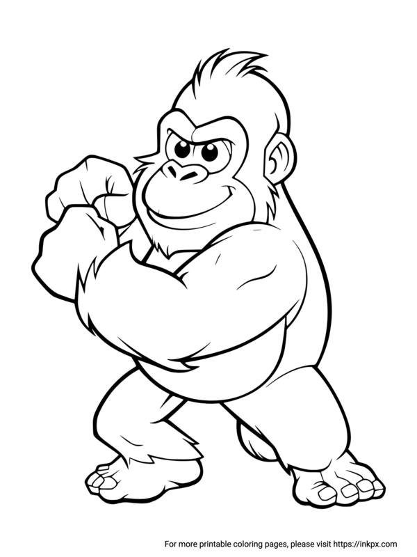 Free Printable Cute Gorilla Coloring Page