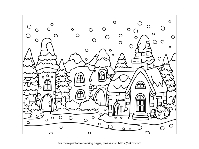 Printable Elf Village Coloring Sheet