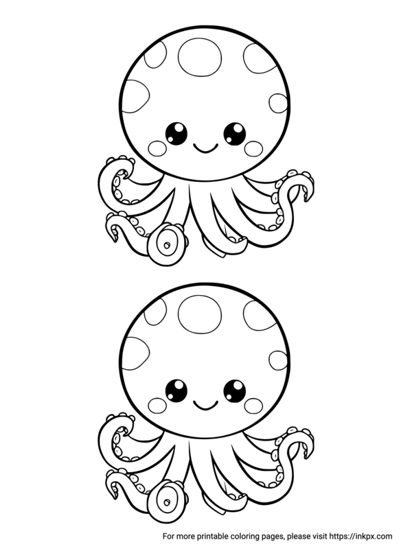 Free Printable Double Cute Octopuses Coloring Page · InkPx