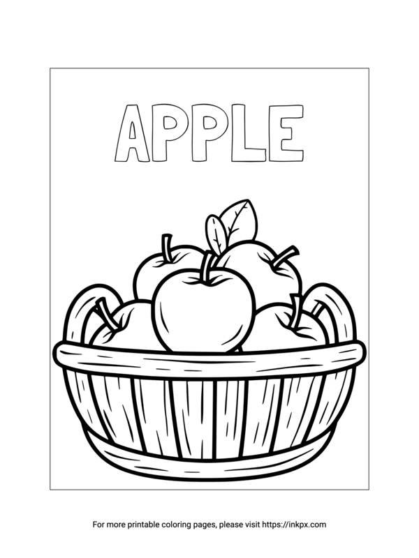 Free Printable Apple & Basket Coloring Page