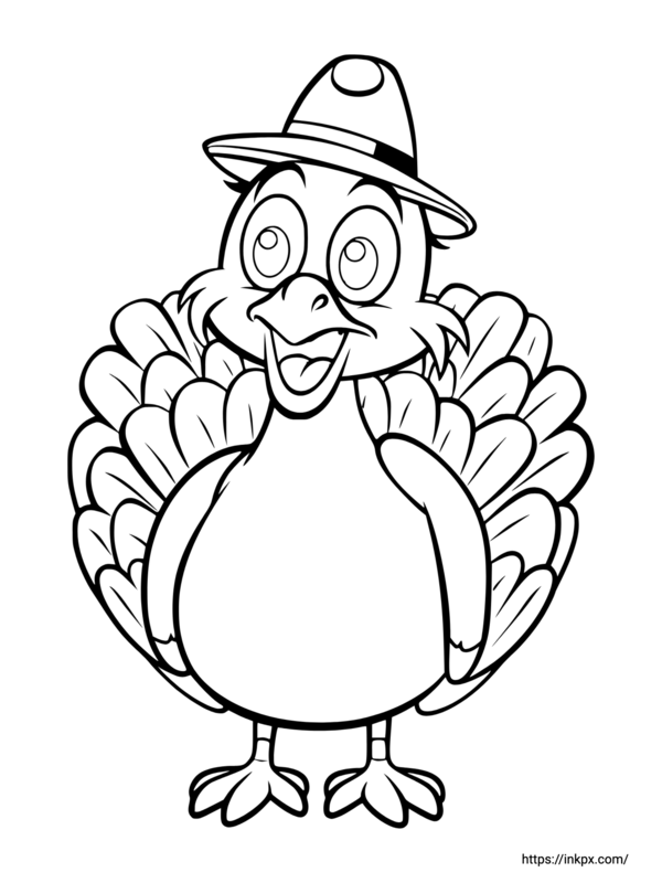 Free Printable Turkey Wearing Hat Coloring Page