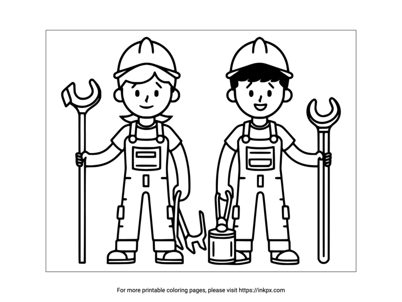 Printable Worker and Tools Coloring Sheet · InkPx