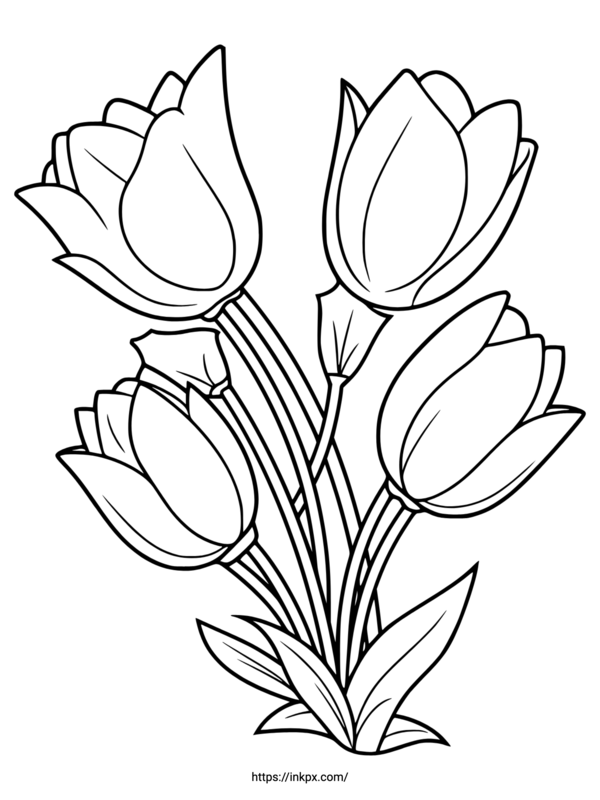 Free Printable Tulip Bouquet Coloring Page · InkPx