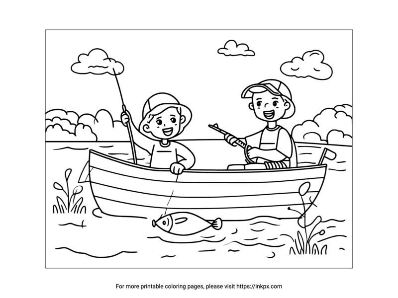 Printable Fishing and Boating Coloring Page