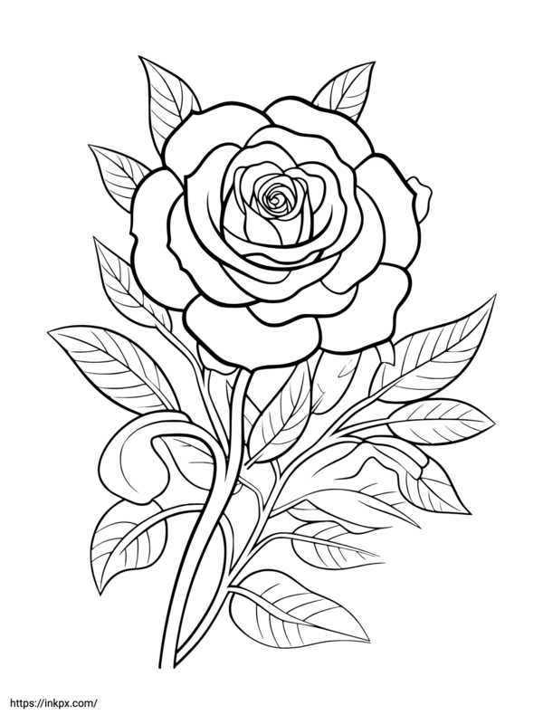 Free Printable Minimalist Rose Coloring Page · InkPx