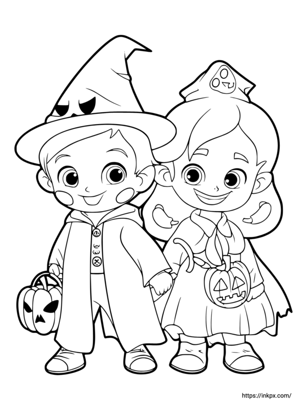 Free Printable Halloween with Friends Coloring Page · InkPx