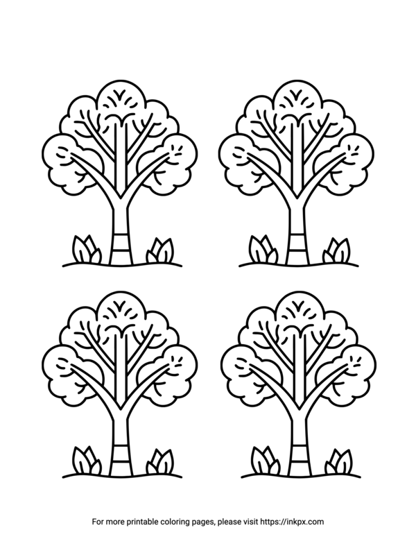 Free Printable Quadruple Trees Coloring Sheet