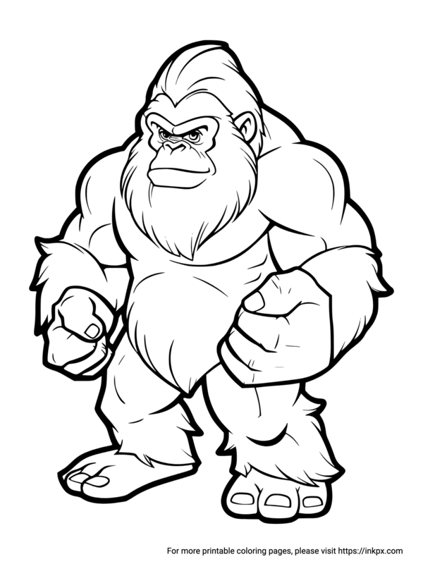 Free Printable Wild Gorilla Coloring Page